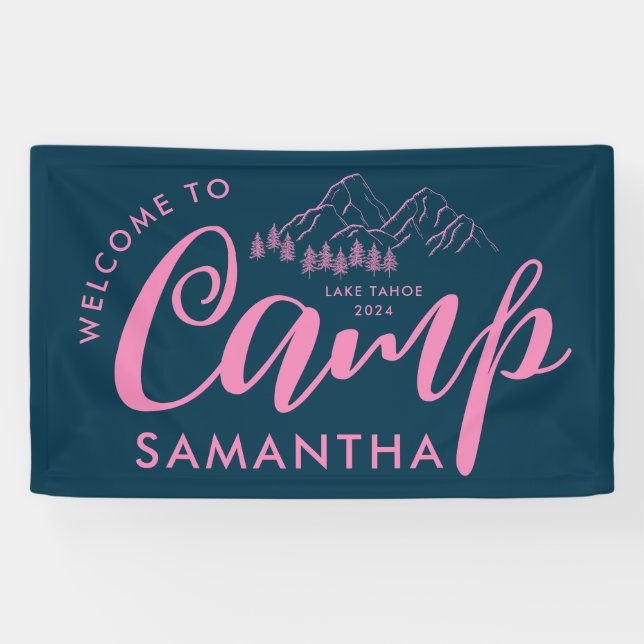Custom Camp Bachelorette Party Modern Rustic Pink Banner (Horizontal)