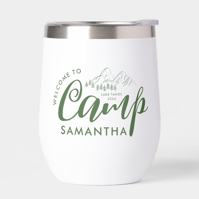 Custom Camp Bachelorette Party Modern Rustic Thermal Wine Tumbler (Left)