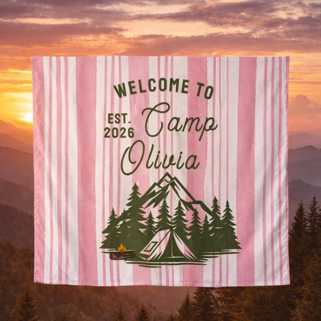 Custom Camp Bachelorette Pink Stripe Tapestry (Creator Uploaded)