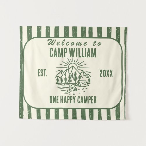 Custom Camp Birthday Tapestry – Rustic Mountain