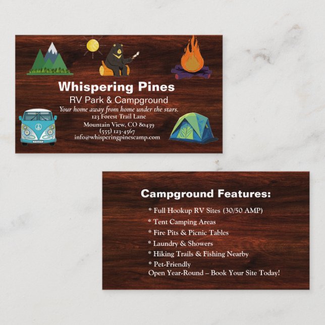 Custom Camp Contact Card for Outdoor Retreats (Front/Back)