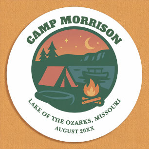 Custom Camp Lake Bachelorette Party Glamping Classic Round Sticker