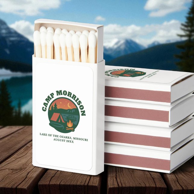 Custom Camp Lake Bachelorette Party Glamping Matchboxes (Creator Uploaded)