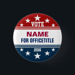 Custom Campaign Button Red, White Blue<br><div class="desc">Campaign button template for elections. Makes a great gift for voters,  campaign contributors,  politicians,  volunteers,  memorabilia and more! See more at zazzle.com/CampaignHeadquarters</div>