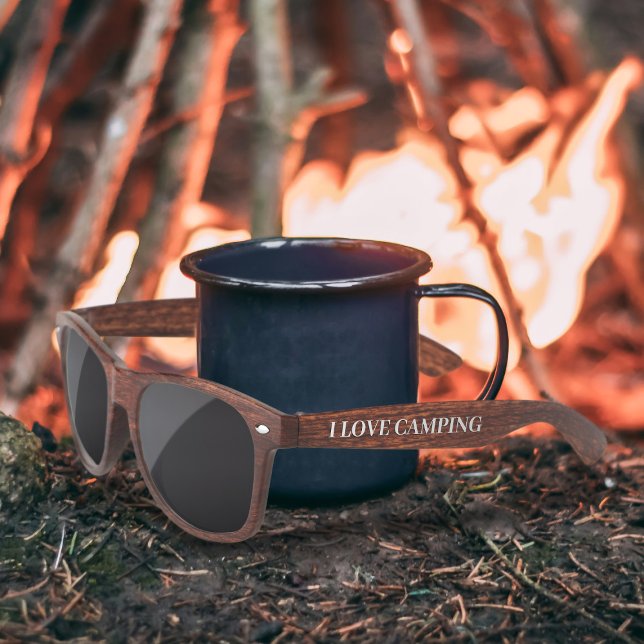 Custom Camping Dad Wood Look Sunglasses (Perfect pair of sunglasses for your Dad that loves camping)