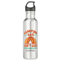 Custom Camping Hair Don't Care Funny Adventure Stainless Steel Water Bottle