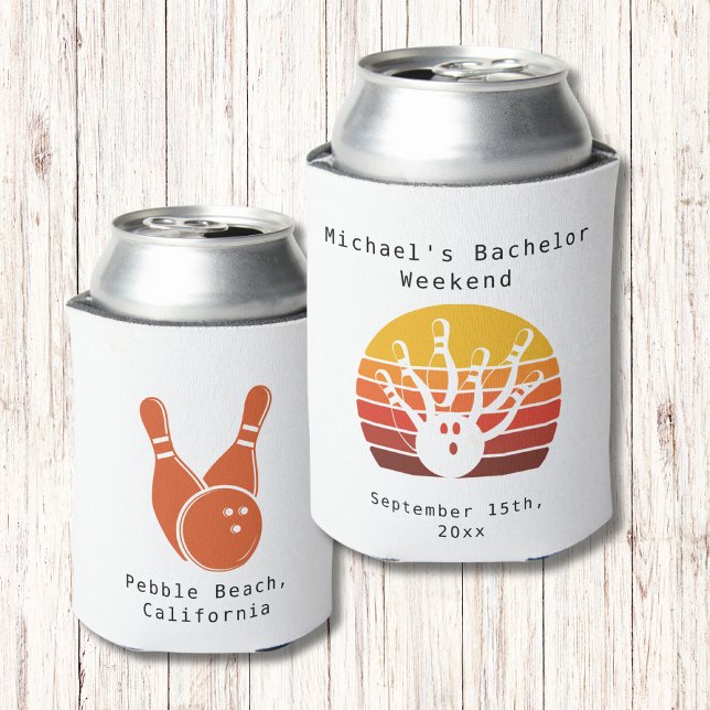Custom Can Cooler | Retro Bowling Bachelor Party (Creator Uploaded)