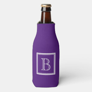 Custom can coolers with classy purple monogram