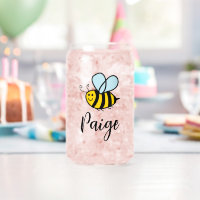 Custom can glass with happy honey bee design