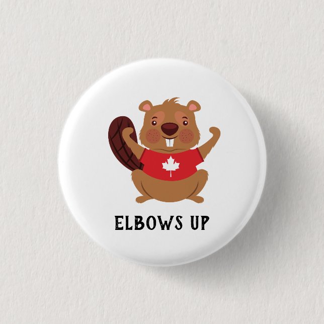Custom Canada Beaver Elbows Up Funny Button (Front)