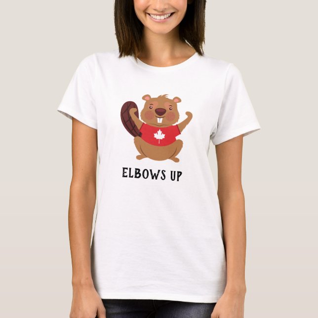 Custom Canada Beaver Elbows Up Funny T-Shirt (Front)