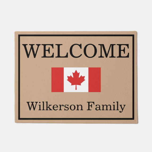 Custom Canadian Flag Family Name Door Mat (Front)