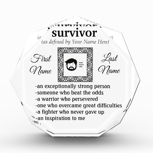 Custom cancer/illness survivor award with photo (Front)
