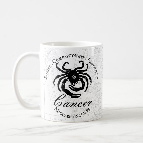 Custom Cancer Zodiac Personality Black White Astro Coffee Mug