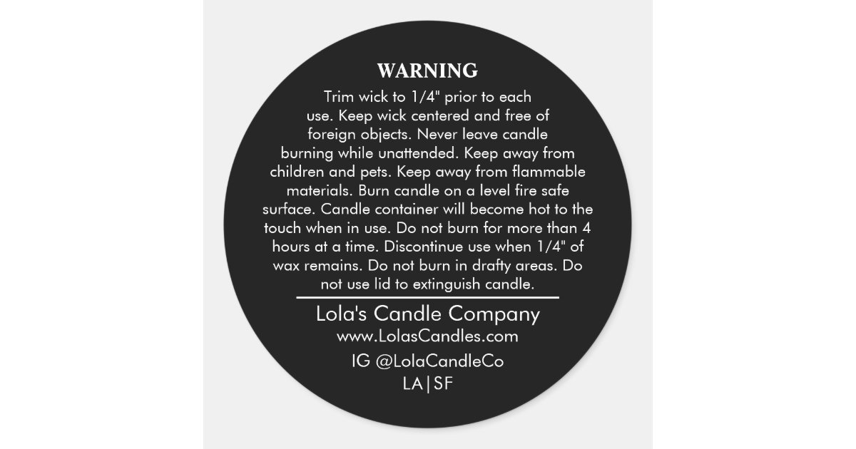 Minimalist Candle Warning Label Modern Black White