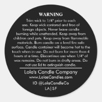 Custom Candle Warning Label Black on White Matte