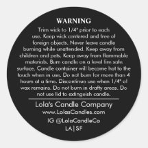 Custom Candle Warning Label Black on White Matte