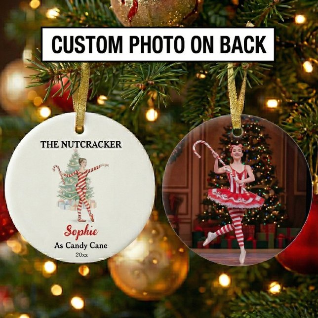 Custom Candy Cane Nutcracker Photo Christmas Ceramic Ornament (Creator Uploaded)