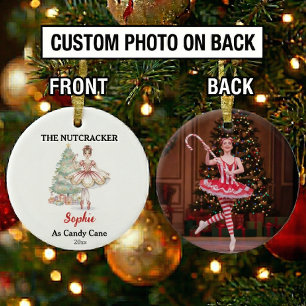 Custom Candy Cane Nutcracker Photo Christmas Ceramic Ornament