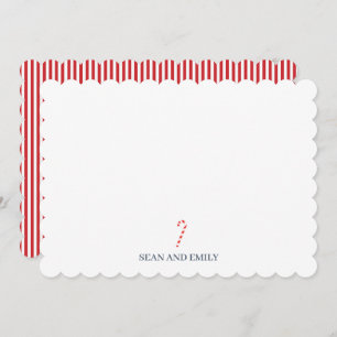Custom Candy Cane Vintage Christmas Stationary Thank You Card