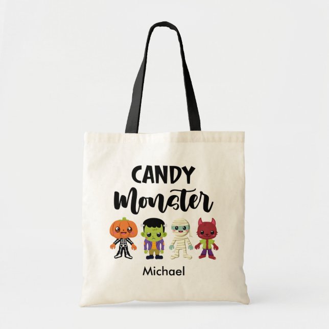 Custom Candy Monster Kids Trick or Treat Tote Bag (Front)