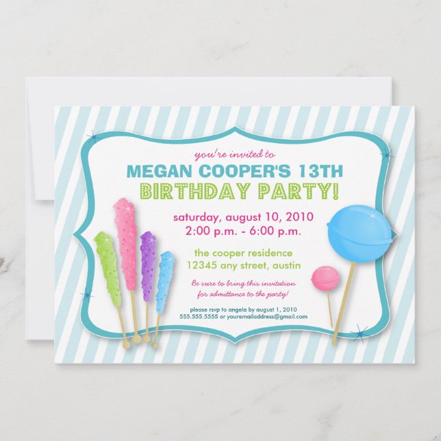 :custom: Candy Shoppe Birthday Party Invite (blue) (Front)