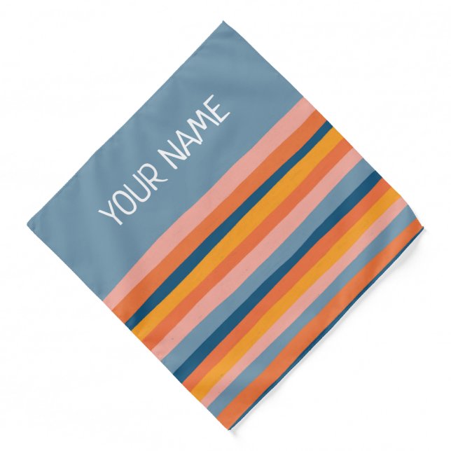 CUSTOM Candy Stripes Colorful Orange Pink Blue Bandana (Front)