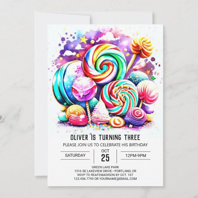 Custom Candyland Editable Birthday Invitation (Front)
