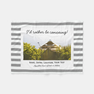 Custom Canoeing Canoe Photo Gray & White Stripes Fleece Blanket