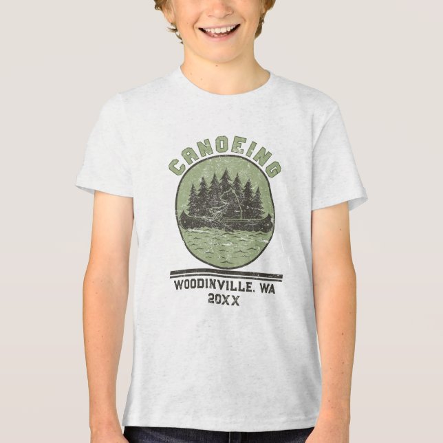 Custom Canoeing Lover Canoer Location Date Name Tri-Blend Shirt (Front)