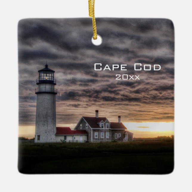 Custom Cape Cod Lighthouse Travel 2 Photo Modern Ceramic Ornament (Front)