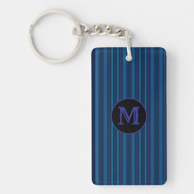 Custom Capital Initial Navy Blue Stripes Keychain (Front)