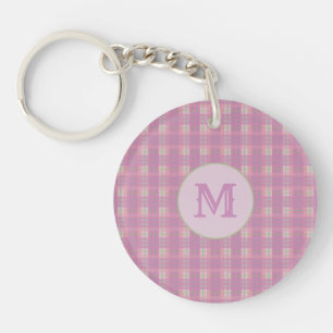 Custom Capital Initial Pink Plaid Stripe Key Chain
