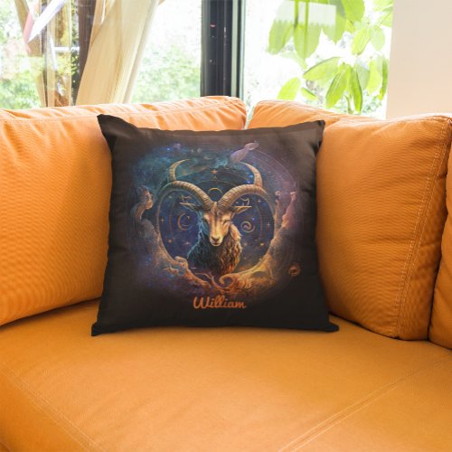 Custom Capricorn Zodiac Horoscope Fantasy Sun Sign Throw Pillow