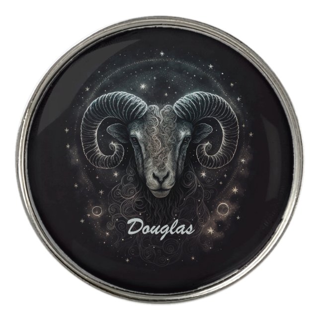 Custom Capricorn Zodiac Sign Black Golf Ball Marker (Front)