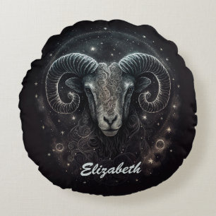 Custom Capricorn Zodiac Sign Black  Round Pillow