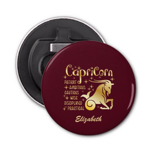 Custom Capricorn Zodiac Sign Gold Maroon Luxury Bottle Opener