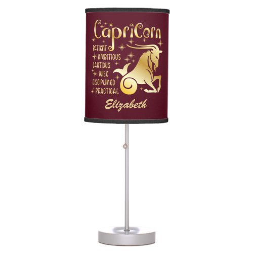 Custom Capricorn Zodiac Sign Gold Maroon Luxury Table Lamp