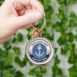 Custom Captain and Boat Name Aanchor Rope Border Keychain
