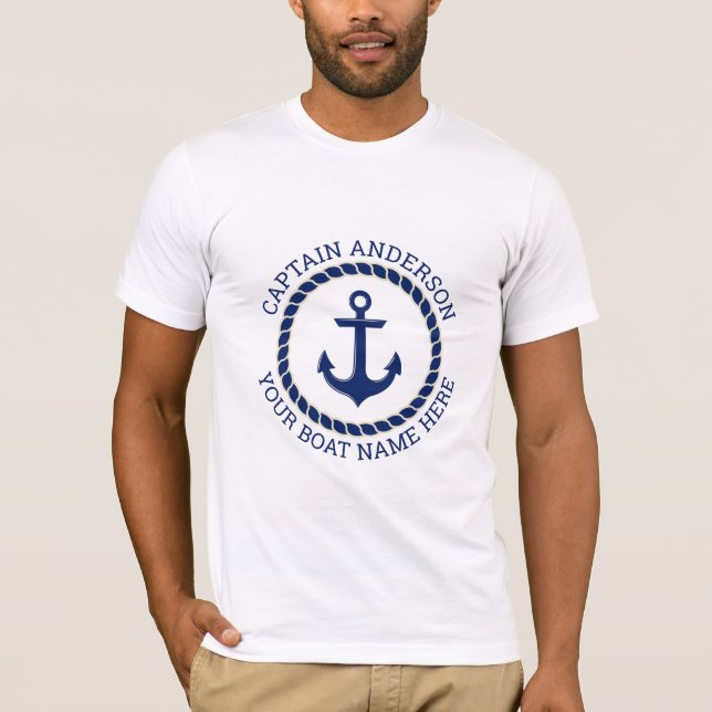 Custom captain and boat name anchor and rope  T-Shirt (Front)