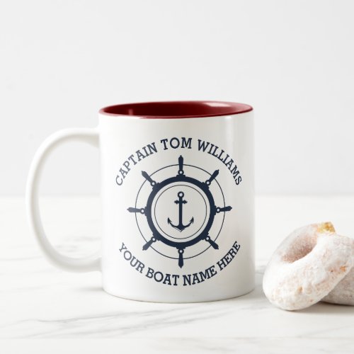 Custom captain and boat name anchor coffee mug