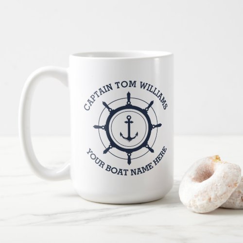 Custom captain and boat name anchor coffee mug