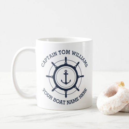 Custom captain and boat name anchor coffee mug