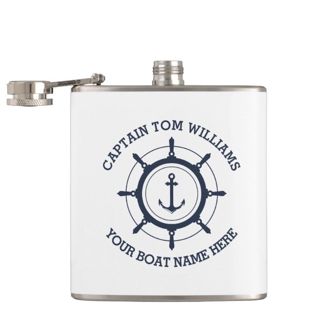 Custom captain and boat name anchor flask (Opened)