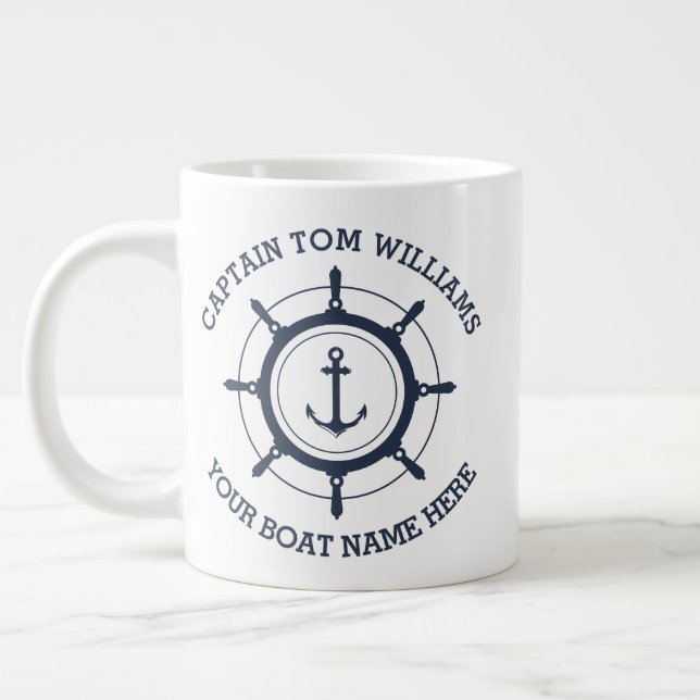 Custom captain and boat name anchor giant coffee mug (Left)
