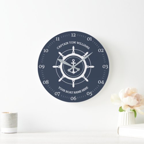 Custom captain and boat name anchor large clock
