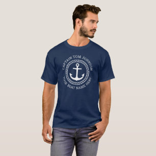 Custom captain and boat name anchor navy blue T-Shirt