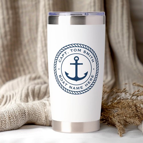 Custom captain and boat name anchor rope border insulated tumbler