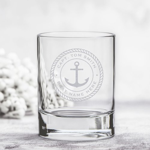 Custom captain and boat name anchor rope border rocks glass