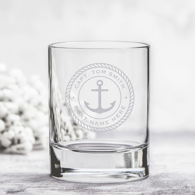 Custom captain and boat name anchor rope border rocks glass (Custom captain and boat name anchor rope border rocks glass)